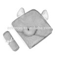 100% bamboo fiber,Luxury Hooded Baby Towel and Washcloth Set | Gray Elephant Design | Extra Soft Bamboo Baby Towel